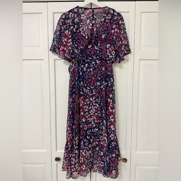Calvin Klein Flutter Sleeve Floral Print Asymmetrical Hem MIDI Dress 4 Fairycore - Picture 6 of 15